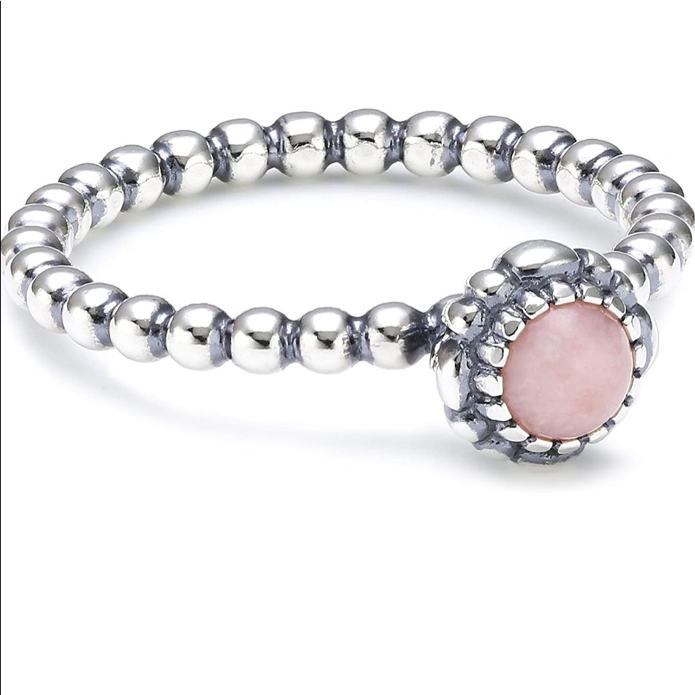 Pandora pink opal October birthday blooms ring size 54 (7)